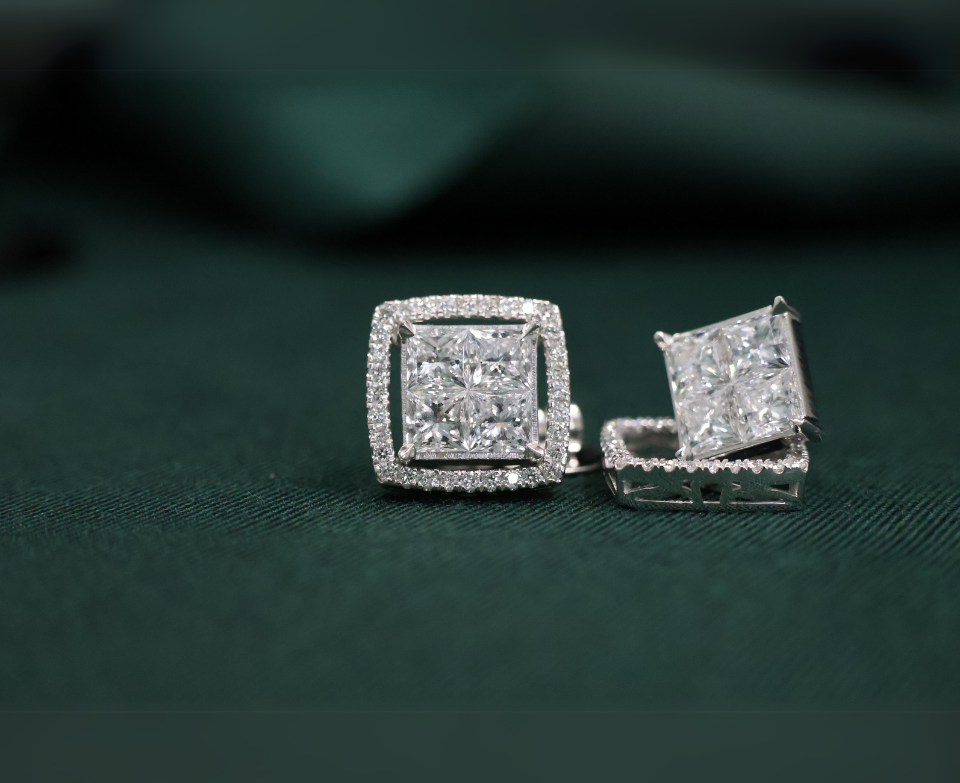 Ziamond 4.64 CT Princess Cut Lab Grown Diamond Halo Wedding Earrings