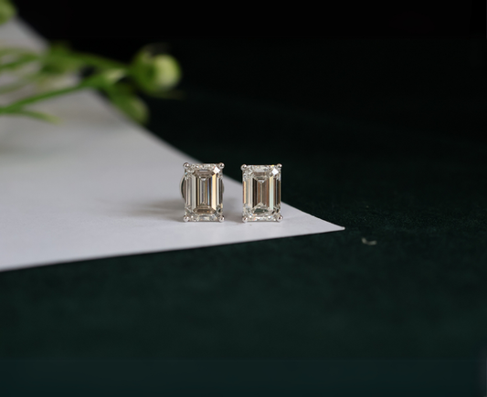 Zaimond Emerald Shaped Solitaire diamond Earstuds